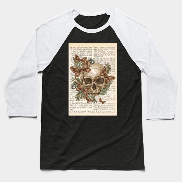 Vintage human anatomy- human skull with flowers Baseball T-Shirt by Dr.Bear